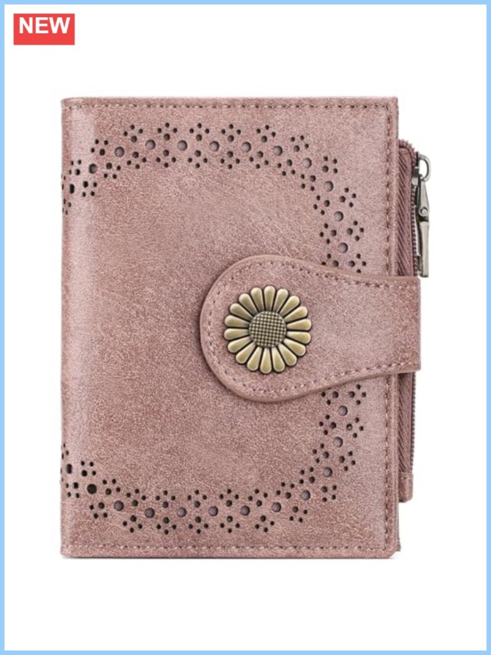 Small Bifold RFID Blocking Faux Leather Wallet Card Holder with Zipper Coin